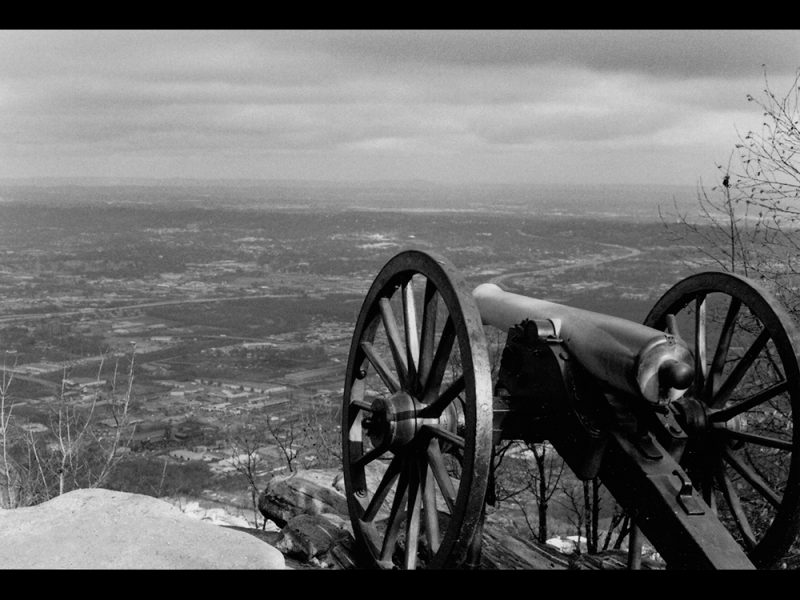 Battles for Chattanooga: [1996] Cannon in Point Park looking north and east towards Missionary Ridge in the middle distance