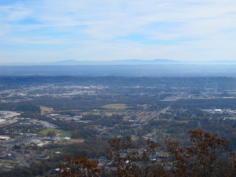 Battles for Chattanooga: [2015] Lookout Valley east of the mountain, through which Confederate forces retreated towards Missionary Ridge (in middle distance) and over which Hooker's Union troops advanced